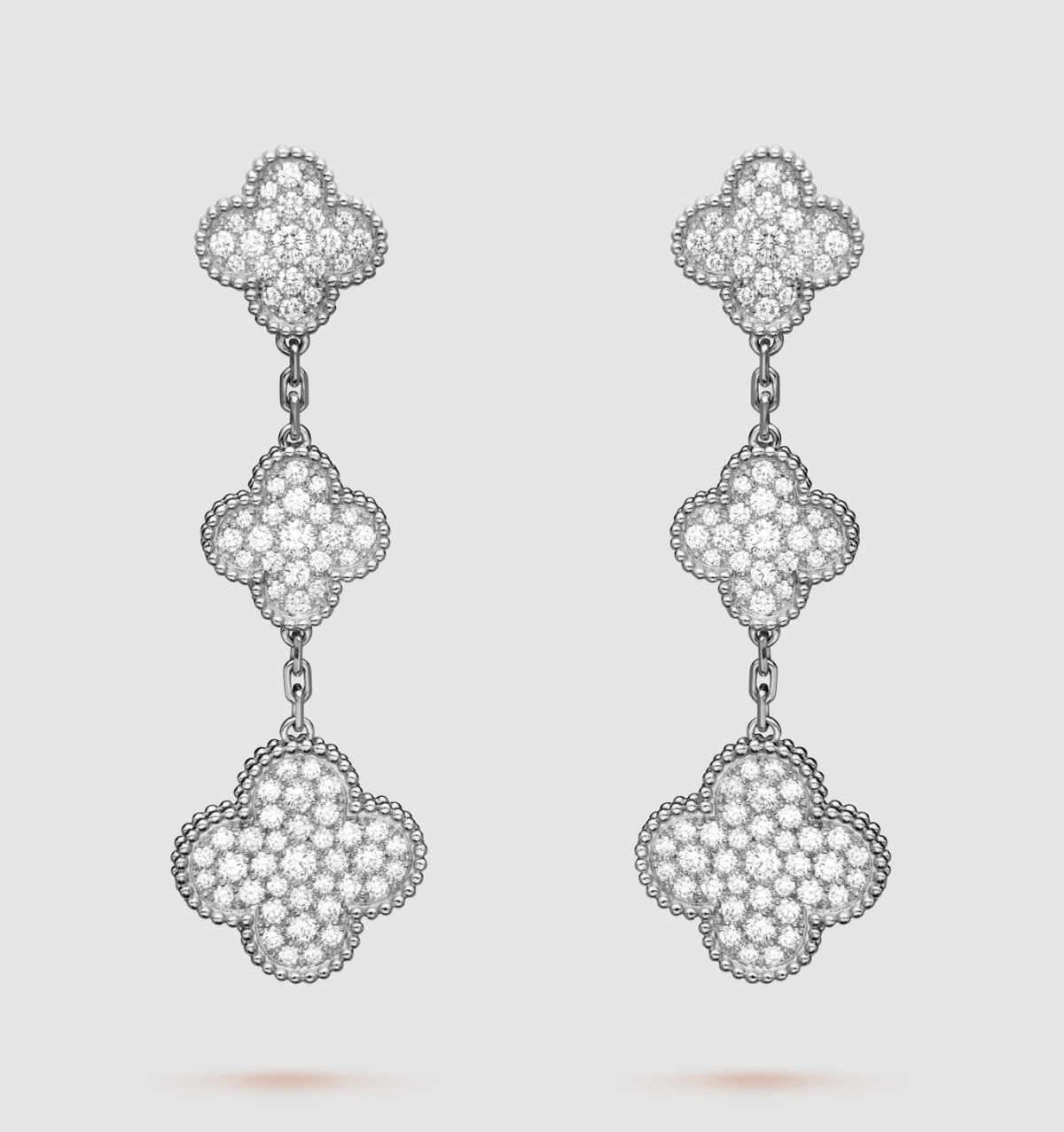 [⭐Corinne]CLOVER 3 MOTIF DIAMOND SILVER DROP EARRINGS
