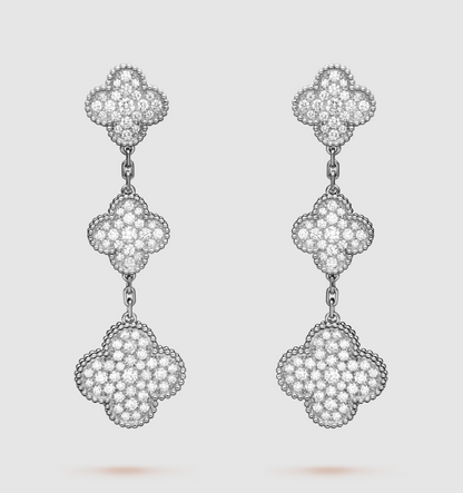 [⭐Corinne]CLOVER 3 MOTIF DIAMOND SILVER DROP EARRINGS