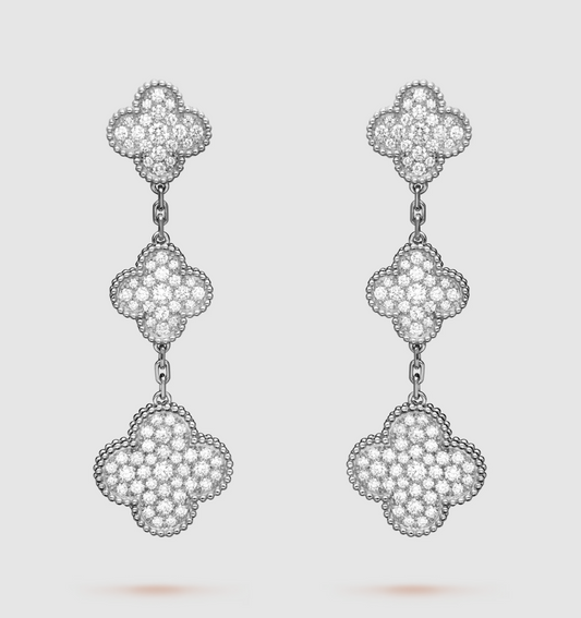 [⭐Corinne]CLOVER 3 MOTIF DIAMOND SILVER DROP EARRINGS