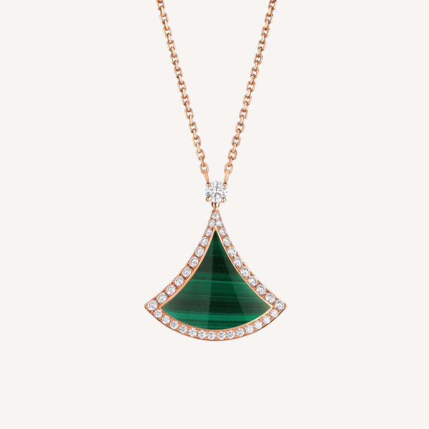 [⭐Corinne]DREAM MALACHITE DIAMOND PAVED PINK GOLD NECKLACE