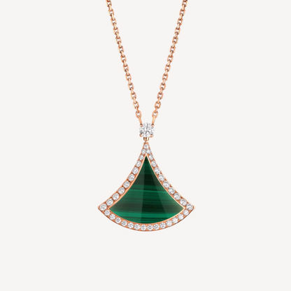 [⭐Corinne]DREAM MALACHITE DIAMOND PAVED PINK GOLD NECKLACE