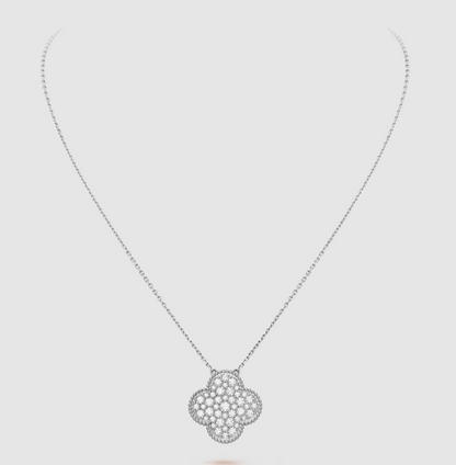 [⭐Corinne]CLOVER 25MM LARGE PENDANT DIAMOND PAVED SILVER NECKLACE