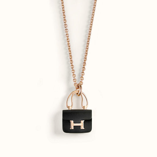 [⭐Corinne]CONSTANCE BLACK PEDANT PINK GOLD NECKLACE