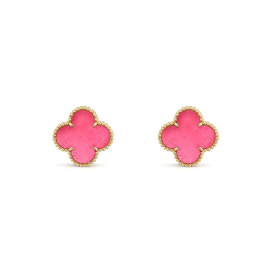 [⭐Corinne]NEW CLOVER 15MM PINK ENAMEL STUD EARRINGS