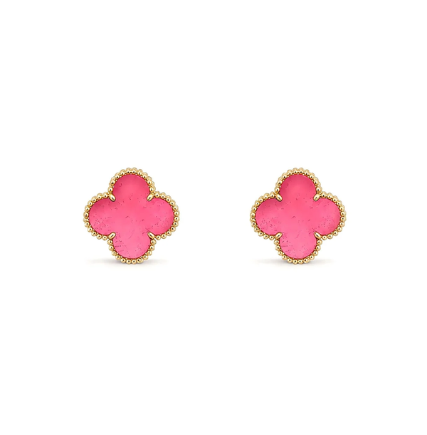 [⭐Corinne]NEW CLOVER 15MM PINK ENAMEL STUD EARRINGS