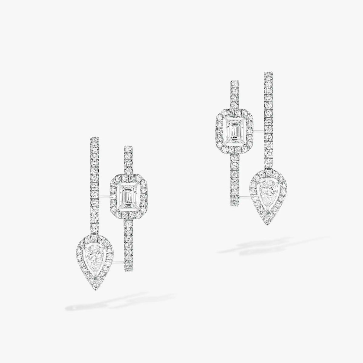 [⭐Corinne]CREOLES MY TWIN 2 RANGS SILVER DIAMOND EARRINGS