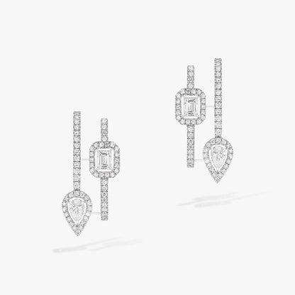 [⭐Corinne]CREOLES MY TWIN 2 RANGS SILVER DIAMOND EARRINGS