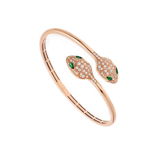 [⭐Corinne]SERPENTI BRACELET PINK GOLD MALACHITE DIAMOND DOUBLE SNAKE