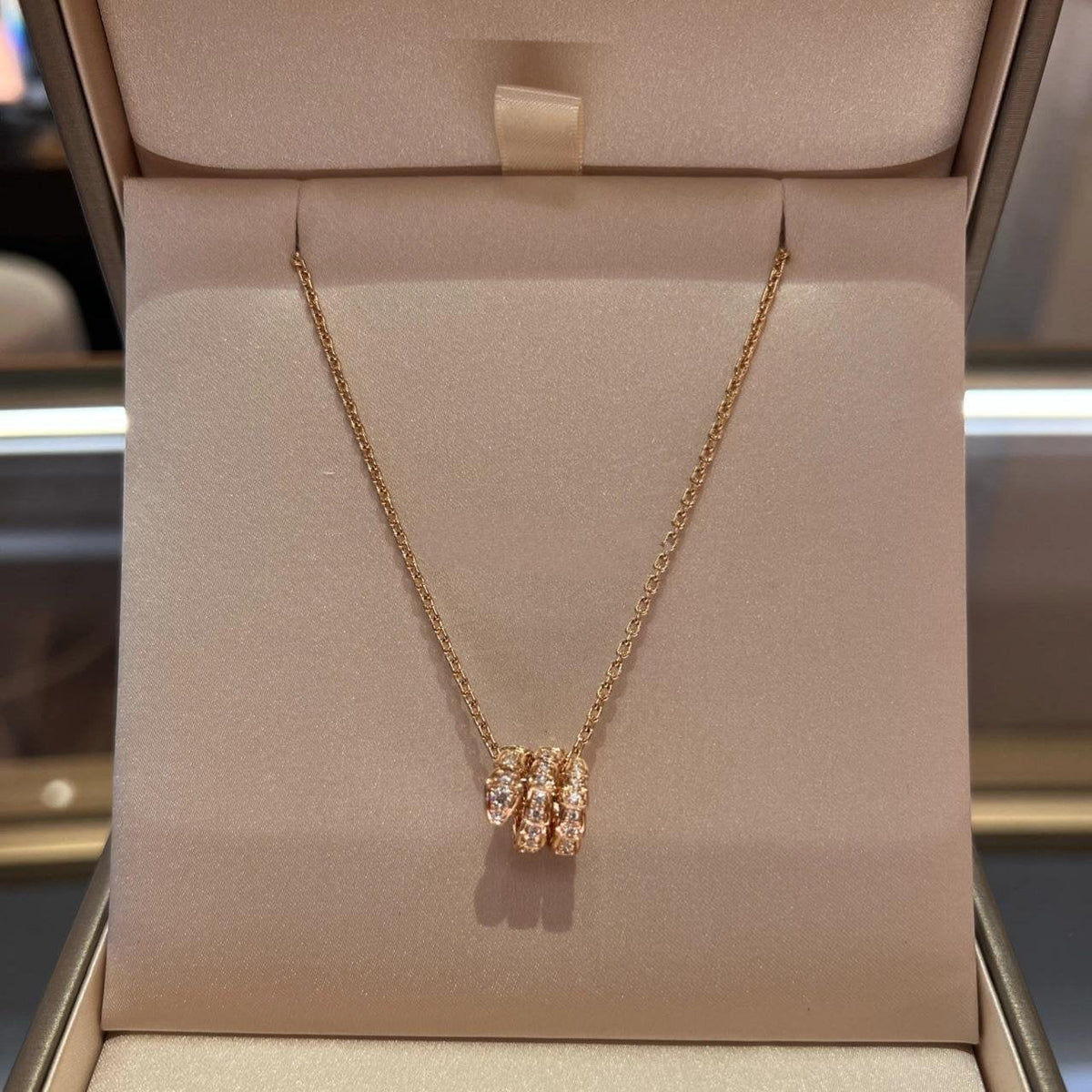 [⭐Corinne]SERPENTI PINK GOLD NECKLACE DOUBLE RING DIAMOND