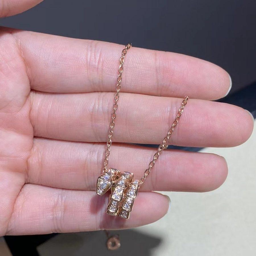 [⭐Corinne]SERPENTI PINK GOLD NECKLACE DOUBLE RING DIAMOND