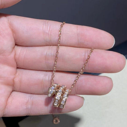 [⭐Corinne]SERPENTI PINK GOLD NECKLACE DOUBLE RING DIAMOND