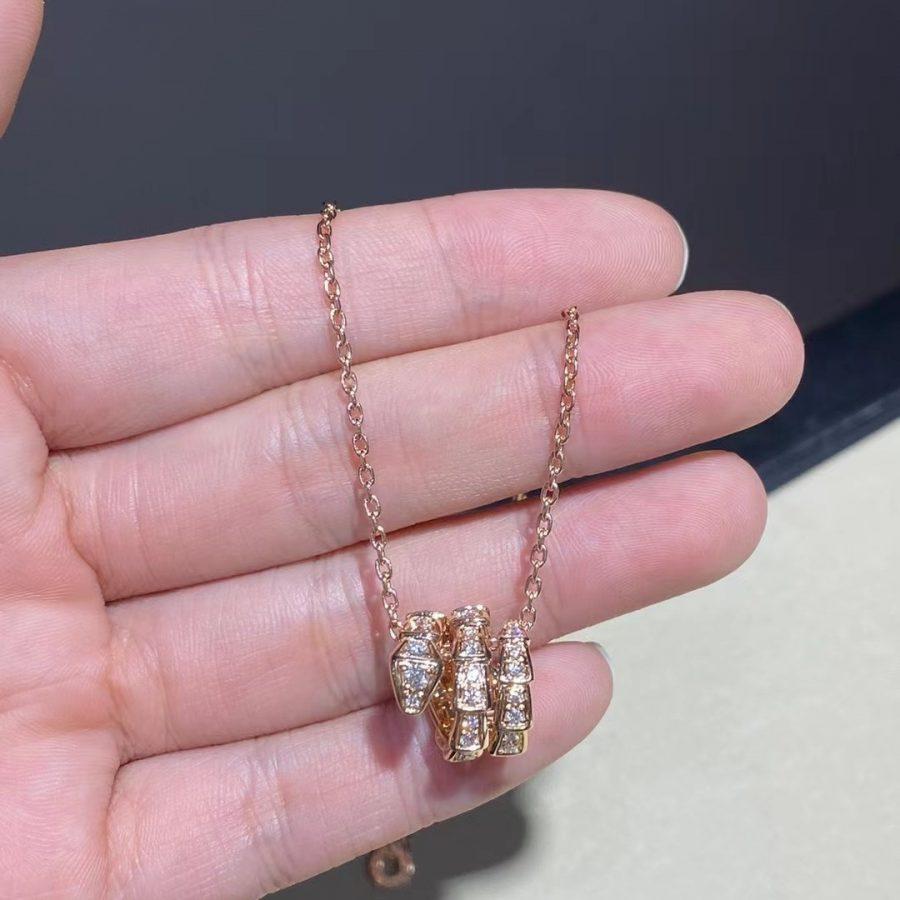 [⭐Corinne]SERPENTI PINK GOLD NECKLACE DOUBLE RING DIAMOND