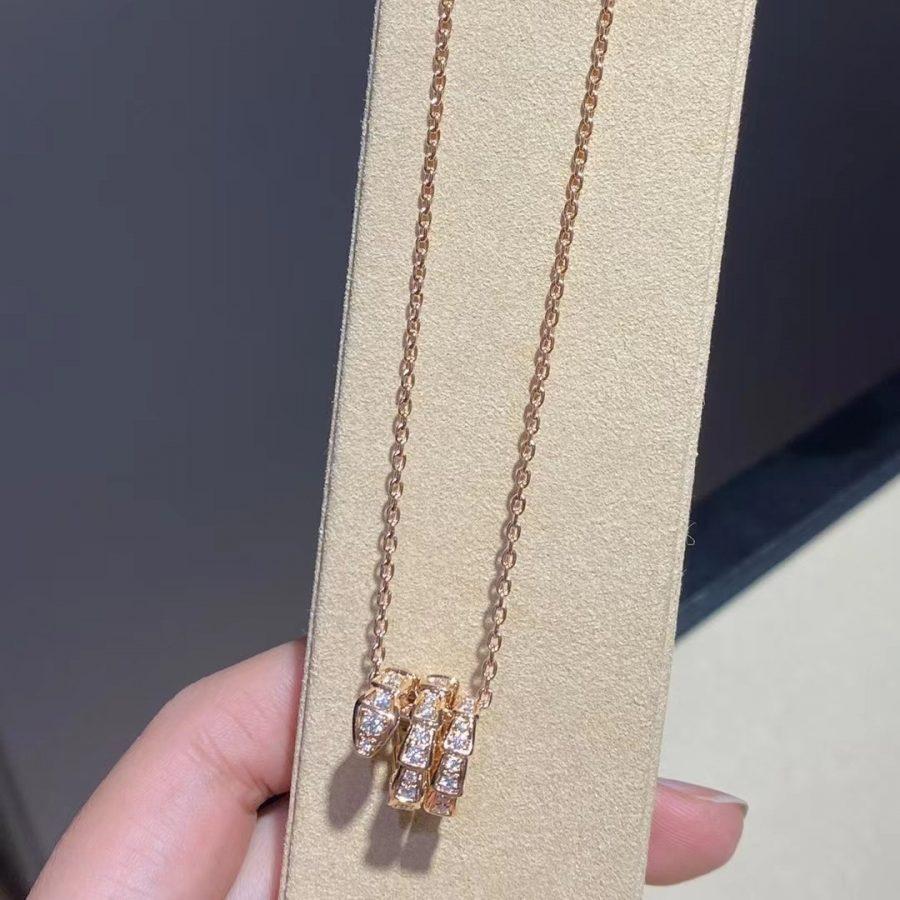 [⭐Corinne]SERPENTI PINK GOLD NECKLACE DOUBLE RING DIAMOND