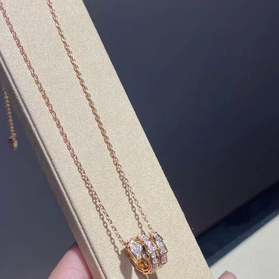 [⭐Corinne]SERPENTI PINK GOLD NECKLACE DOUBLE RING DIAMOND