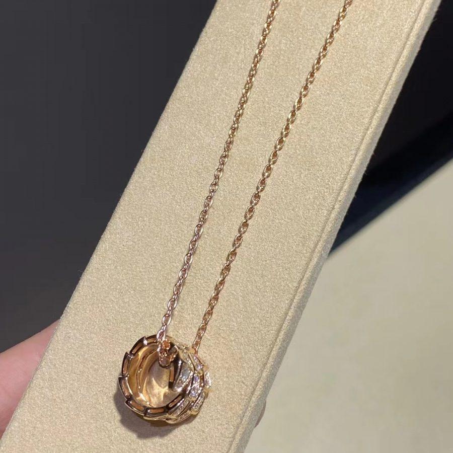 [⭐Corinne]SERPENTI PINK GOLD NECKLACE DOUBLE RING DIAMOND