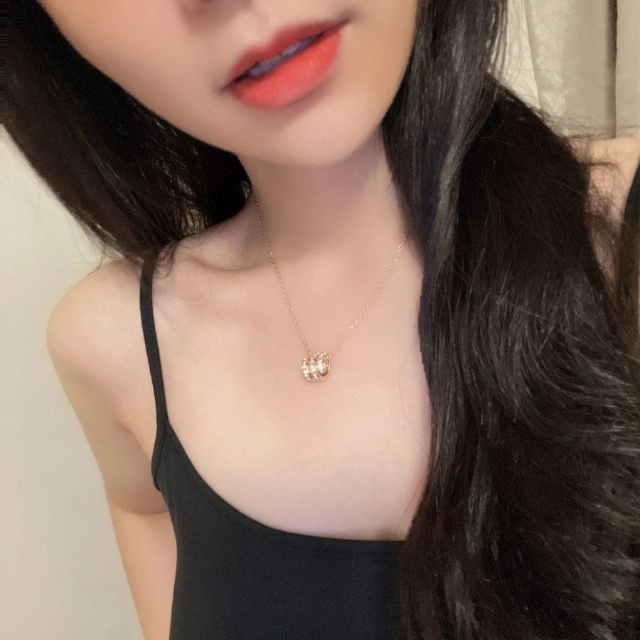 [⭐Corinne]SERPENTI PINK GOLD NECKLACE DOUBLE RING DIAMOND