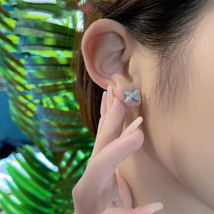 [⭐Corinne]JEUX DE SILVER DIAMOND EARRINGS