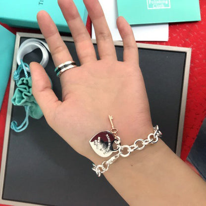 [Corinne]KEY HEART CARD CHUNKY INTERLOCKING BRACELET LENGTH