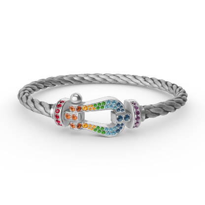 [⭐Corinne]FORC LARGE HORSESHOE  COLORED DIAMOND BRACELET SILVER