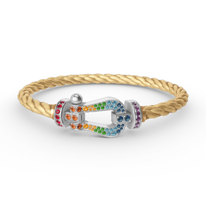 [⭐Corinne]FORC LARGE HORSESHOE  COLORED DIAMOND BRACELET SILVER