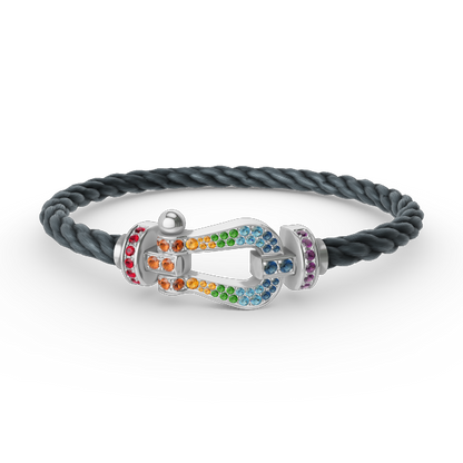 [⭐Corinne]FORC LARGE HORSESHOE  COLORED DIAMOND BRACELET SILVER