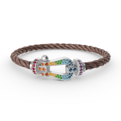 [⭐Corinne]FORC LARGE HORSESHOE  COLORED DIAMOND BRACELET SILVER