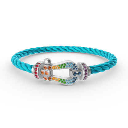 [⭐Corinne]FORC LARGE HORSESHOE  COLORED DIAMOND BRACELET SILVER