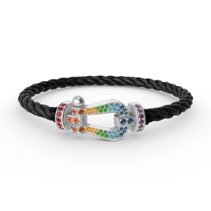 [⭐Corinne]FORC LARGE HORSESHOE  COLORED DIAMOND BRACELET SILVER