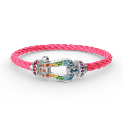 [⭐Corinne]FORC LARGE HORSESHOE  COLORED DIAMOND BRACELET SILVER