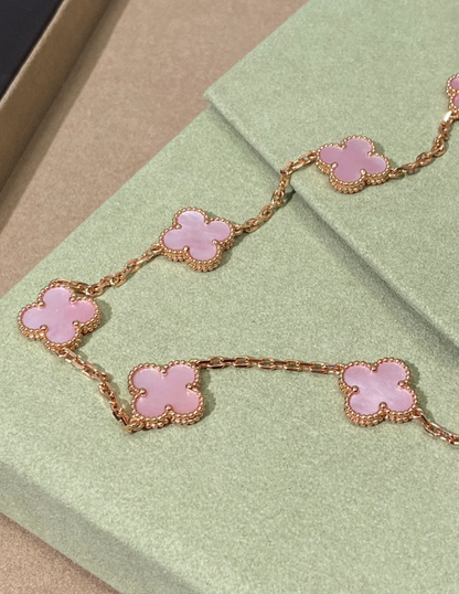[⭐Corinne Jewellery] Pink Necklace with Ten Clover Designs