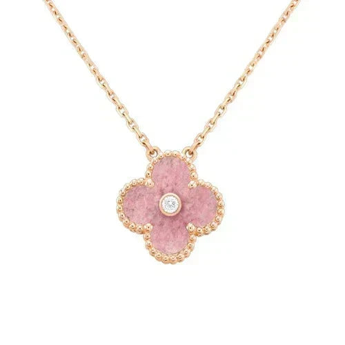 [⭐Corinne]CLOVER 15MM DIAMOND RHODONITE NECKLACE