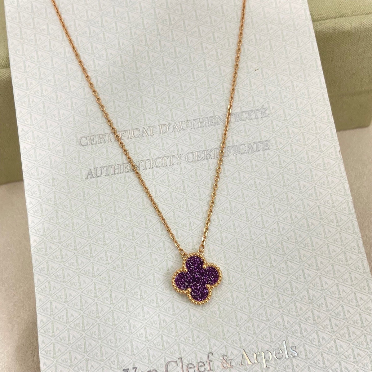 [⭐Corinne]NEW 15MM PURPLE SAND-GOLD FOUR-LEAF CLOVER NECKLACE