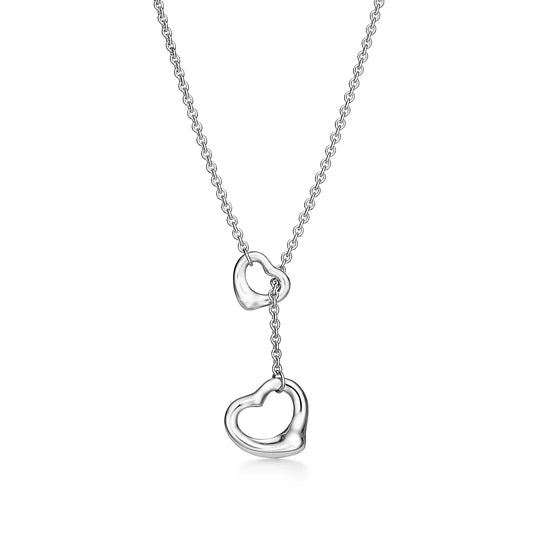 [Corinne]OPEN HEART LARIAT NECKLACE SILVER