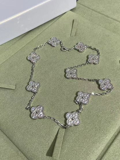 [⭐Corinne]CLOVER 10 MOTIFS  FULL DIAMOND NECKLACE