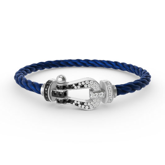 [⭐Corinne]FORCE LARGE HORSESHOE BLACK WHITE DIAMOND BRACELET SILVER