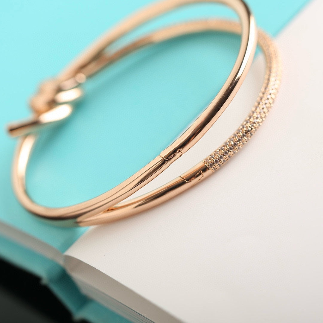 [Corinne]KNOT DOUBLE ROW PINK GOLD DIAMOND BRACELET