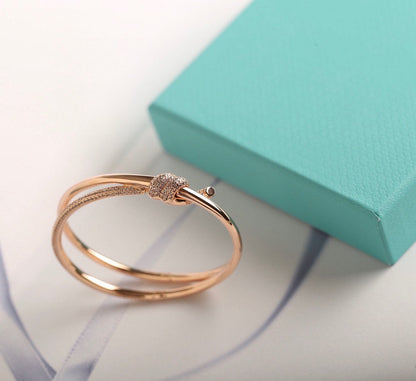 [Corinne]KNOT DOUBLE ROW PINK GOLD DIAMOND BRACELET
