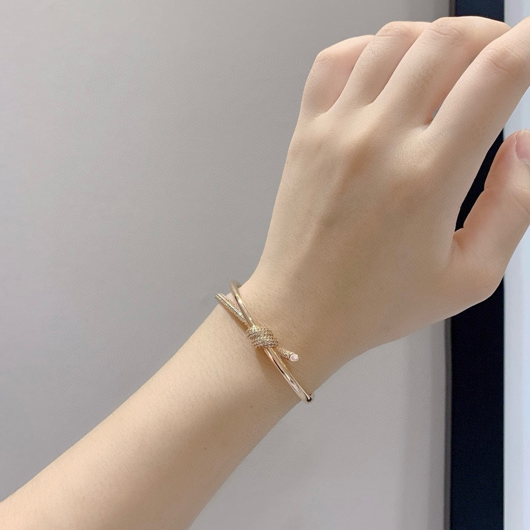 [Corinne]KNOT DOUBLE ROW PINK GOLD DIAMOND BRACELET