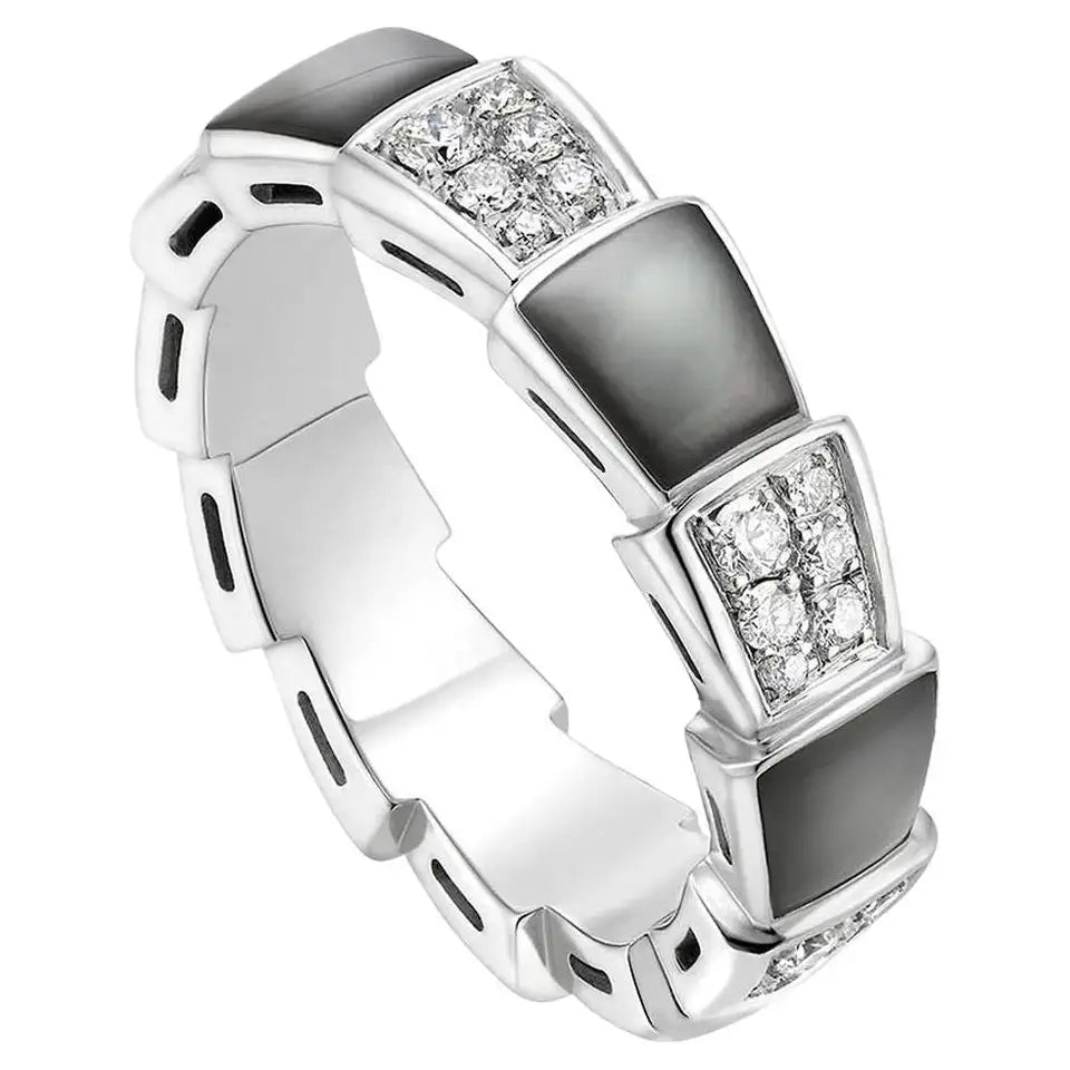 [⭐Corinne]SERPENTI RING SILVER DIAMOND BLACK MOP 4MM