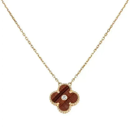 [⭐Corinne]CLOVER 15MM DIAMOND AND YELLOW TIGER'S EYE AGATE necklace