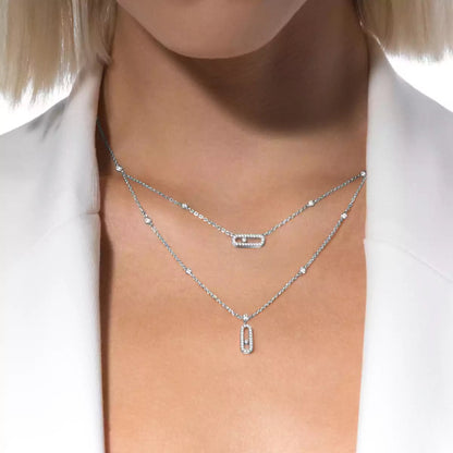 [⭐Corinne]2 Rows Rose Gold Diamond Pave_ Necklace Move Uno