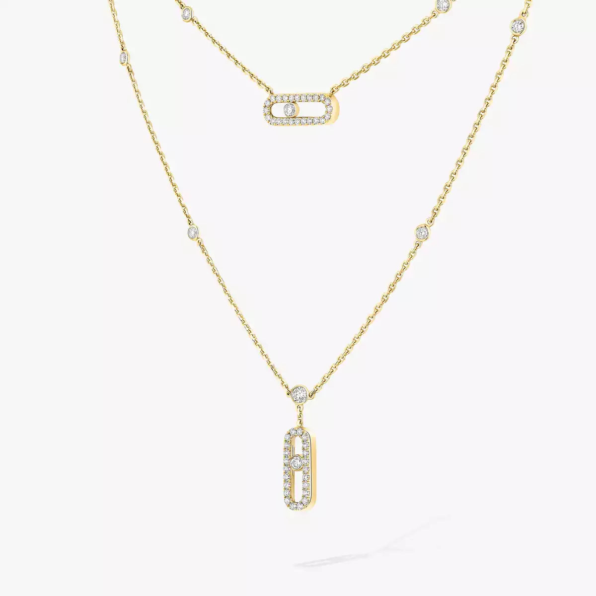 [⭐Corinne]2 Rows Rose Gold Diamond Pave_ Necklace Move Uno