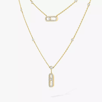 [⭐Corinne]2 Rows Rose Gold Diamond Pave_ Necklace Move Uno