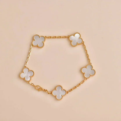 [⭐Corinne]CLOVER WHITE PEARL MOP 5 MOTIF BRACELET COLLECTION