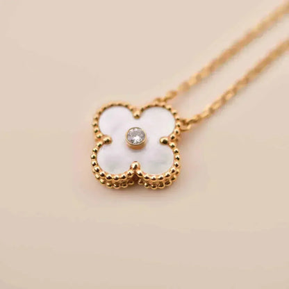 [⭐Corinne]CLOVER 15MM DIAMOND WHITE FRITILLARIA NECKLACE