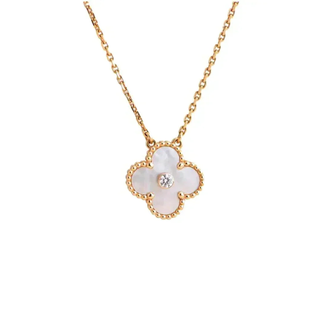 [⭐Corinne]CLOVER 15MM DIAMOND WHITE FRITILLARIA NECKLACE