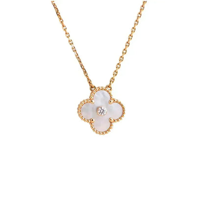 [⭐Corinne]CLOVER 15MM DIAMOND WHITE FRITILLARIA NECKLACE