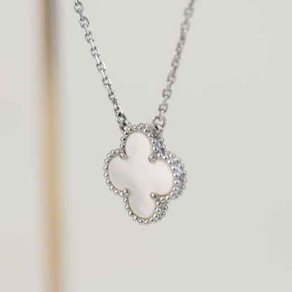 [⭐Corinne]CLOVER  15MM WHITE MOTHER-OF-PEARL SILVER