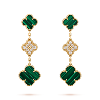 [⭐Corinne]CLOVER EARRINGS GOLD MALACHITE DIAMOND 3 MOTIF