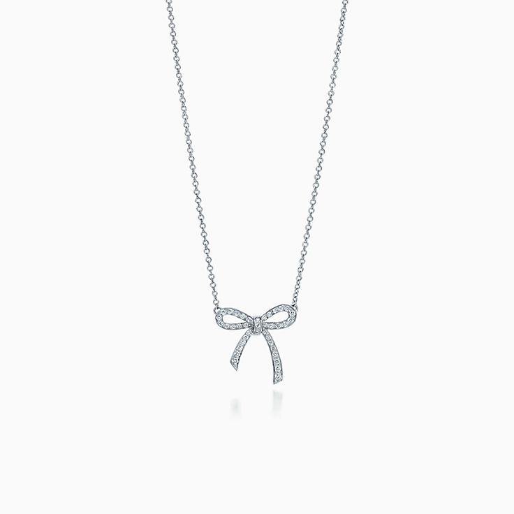 [Corinne]RIBBON NECKLACE BOW PENDANT DIAMOND CHARM CHAIN
